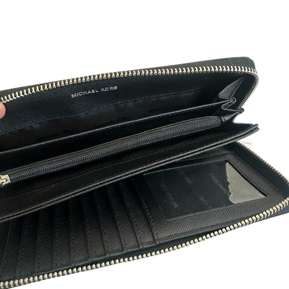 Michael Kors Jet Set Continental Wallet Signature Black Grey Handle Zip Leather - Picture 11 of 11